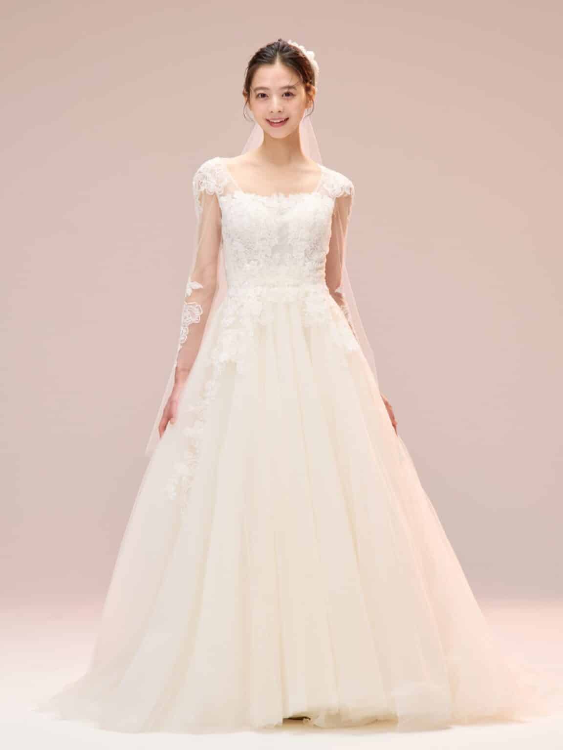 エスム esum ウェディングドレス weddingdress wedding dress フラワーレース レースボレロ ロングスリーブ Aライン チュールドレス フェミニンドレス