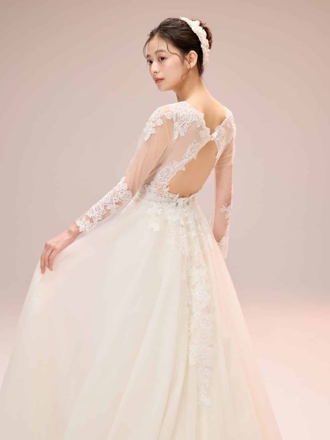 エスム esum ウェディングドレス weddingdress wedding dress フラワーレース レースボレロ ロングスリーブ Aライン チュールドレス フェミニンドレス