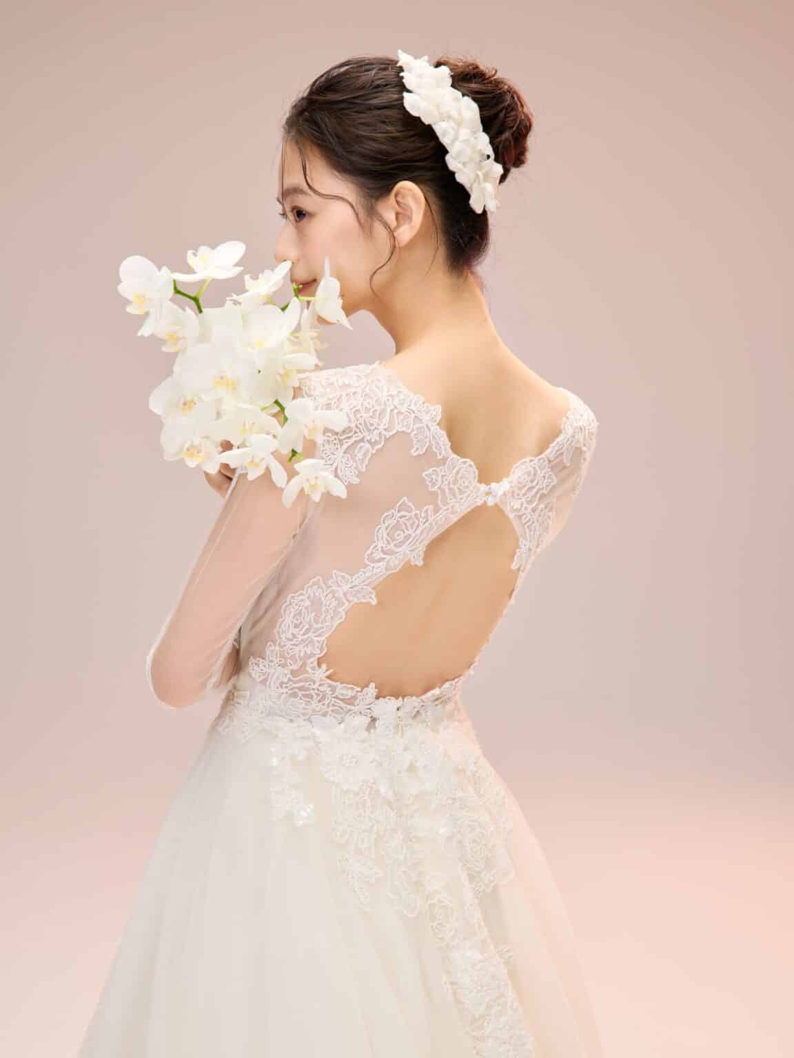 エスム esum ウェディングドレス weddingdress wedding dress フラワーレース レースボレロ ロングスリーブ Aライン チュールドレス フェミニンドレス