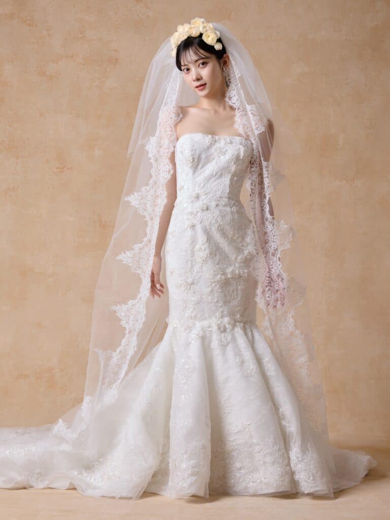 sum エスム マーメイド マーメイドライン オフショルダー レース 総レースドレス ウェディングドレス ウエディングドレス weddingdress mermaid ビーディング ホースヘア 王道ドレス クラシカルドレス ホテルウェディング トレンドドレス グリッター ロングトレーン