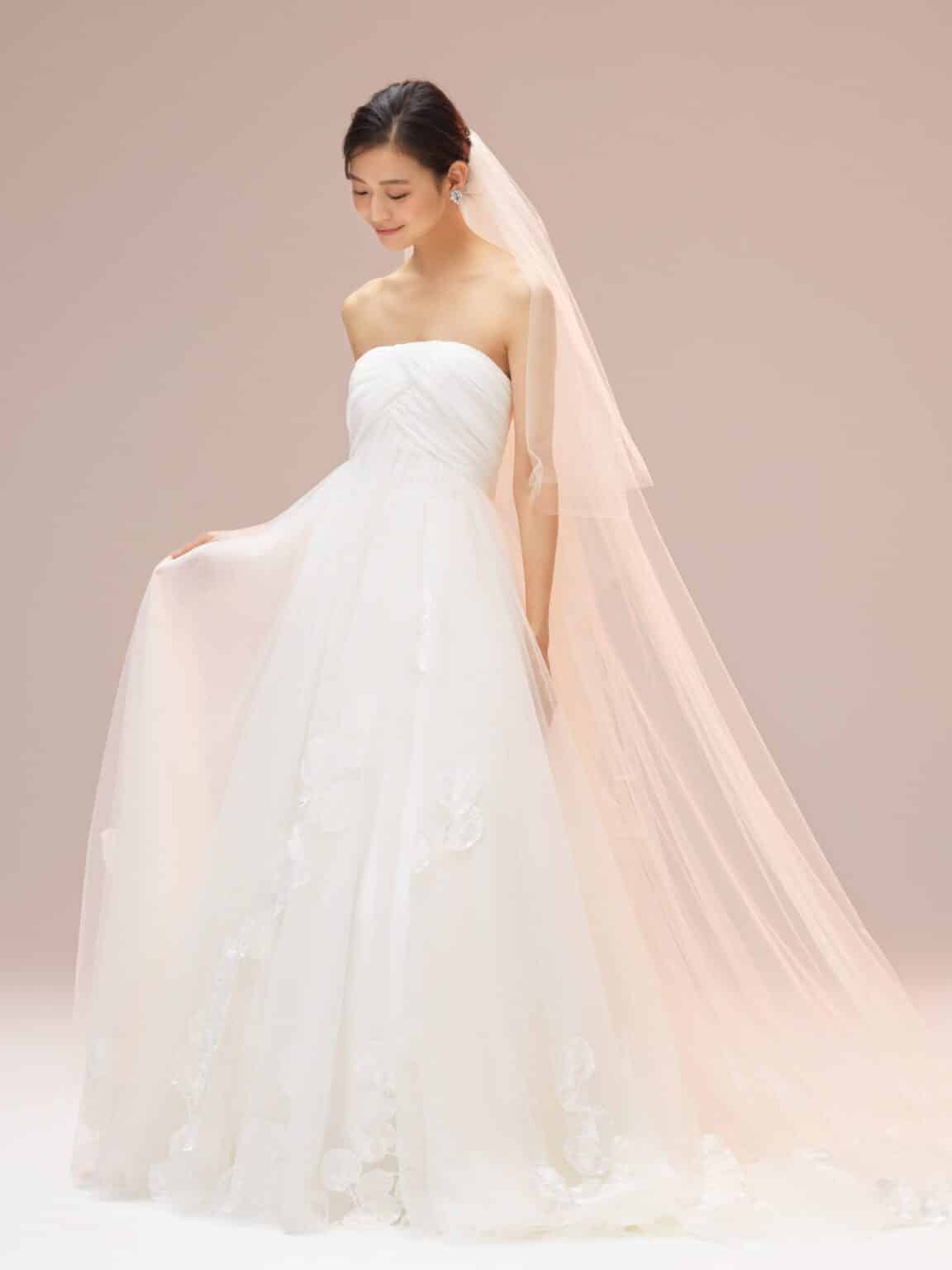 esum エスム ウェディングドレス wedding dress 結婚式 ジョーゼット リボン ベール チュールスカート エンパイアライン チュールドレス ナチュラルドレス レース トルコレース ナチュラルウェディング スタイルアップ