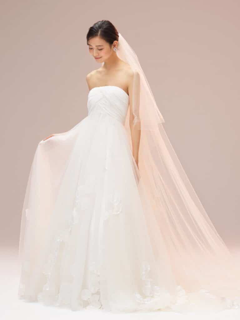 esum エスム ウェディングドレス wedding dress 結婚式 ジョーゼット リボン ベール チュールスカート エンパイアライン チュールドレス ナチュラルドレス レース トルコレース ナチュラルウェディング スタイルアップ