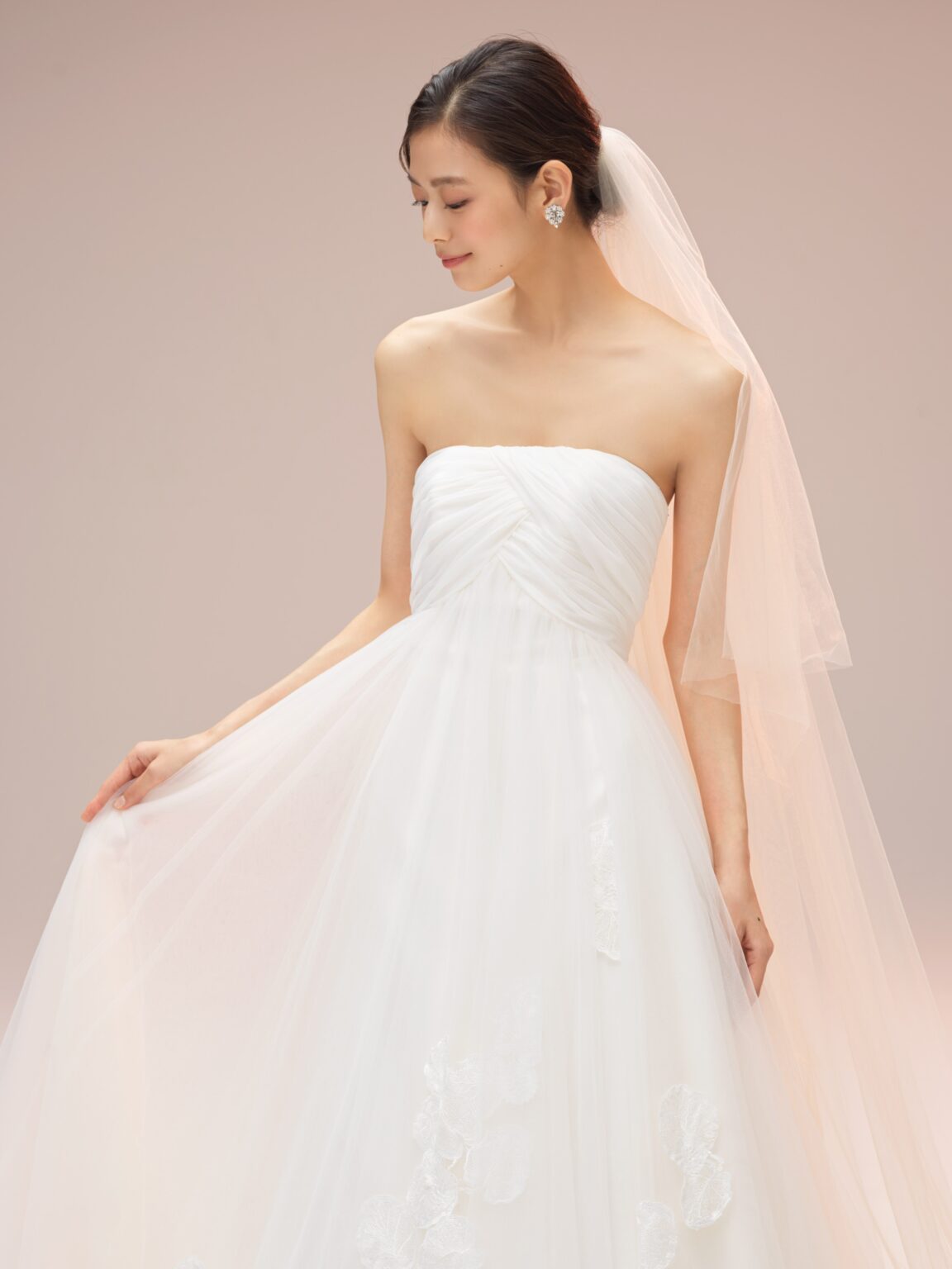 esum エスム ウェディングドレス wedding dress 結婚式 ジョーゼット リボン ベール チュールスカート エンパイアライン チュールドレス ナチュラルドレス レース トルコレース ナチュラルウェディング スタイルアップ