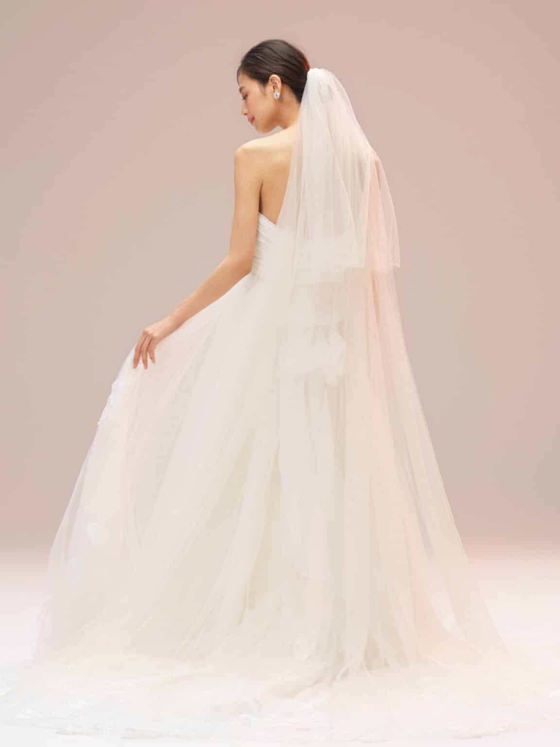 esum エスム ウェディングドレス wedding dress 結婚式 ジョーゼット リボン ベール チュールスカート エンパイアライン チュールドレス ナチュラルドレス レース トルコレース ナチュラルウェディング スタイルアップ